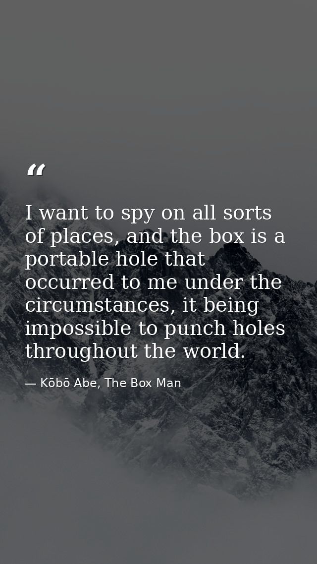 I want to spy on all sorts of places, and the box is a portable hole that occurred to me under the circumstances, it bei — Kōbō Abe, The Box Man