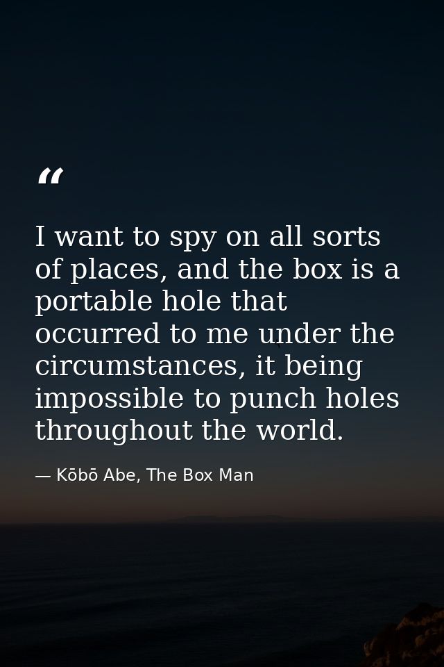 I want to spy on all sorts of places, and the box is a portable hole that occurred to me under the circumstances, it bei — Kōbō Abe, The Box Man