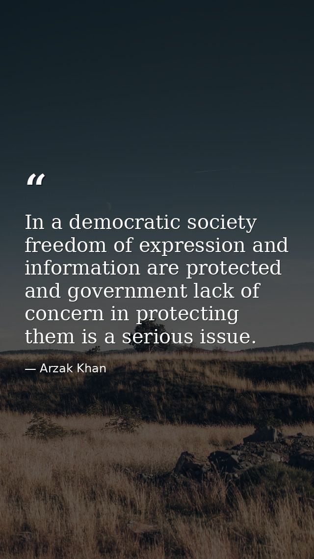 In a democratic society freedom of expression and information are protected and government lack of concern in protecting — Arzak Khan