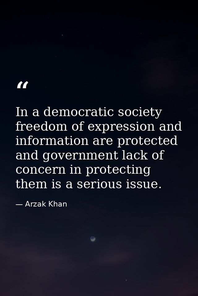 In a democratic society freedom of expression and information are protected and government lack of concern in protecting — Arzak Khan