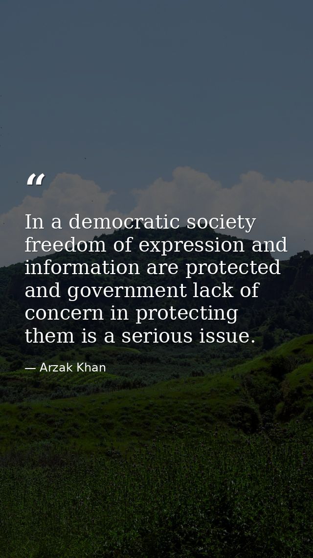 In a democratic society freedom of expression and information are protected and government lack of concern in protecting — Arzak Khan