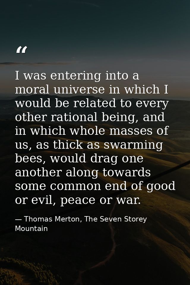 I was entering into a moral universe in which I would be related to every other rational being, and in which whole masse — Thomas Merton, The Seven Storey Mountain