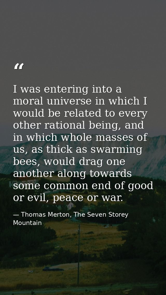 I was entering into a moral universe in which I would be related to every other rational being, and in which whole masse — Thomas Merton, The Seven Storey Mountain