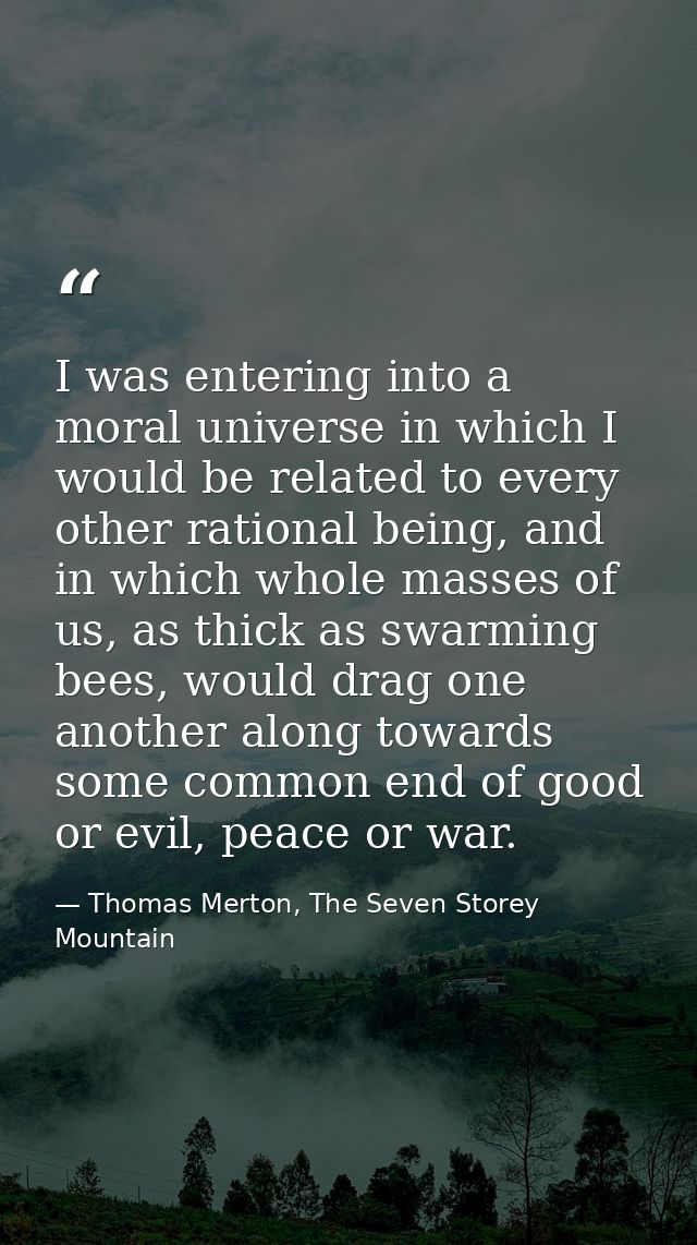 I was entering into a moral universe in which I would be related to every other rational being, and in which whole masse — Thomas Merton, The Seven Storey Mountain
