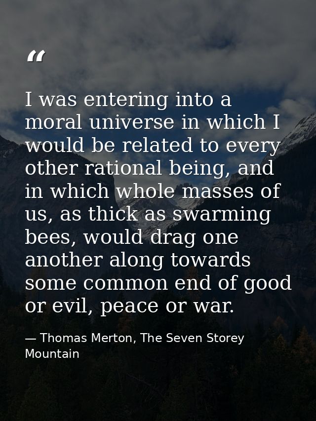 I was entering into a moral universe in which I would be related to every other rational being, and in which whole masse — Thomas Merton, The Seven Storey Mountain