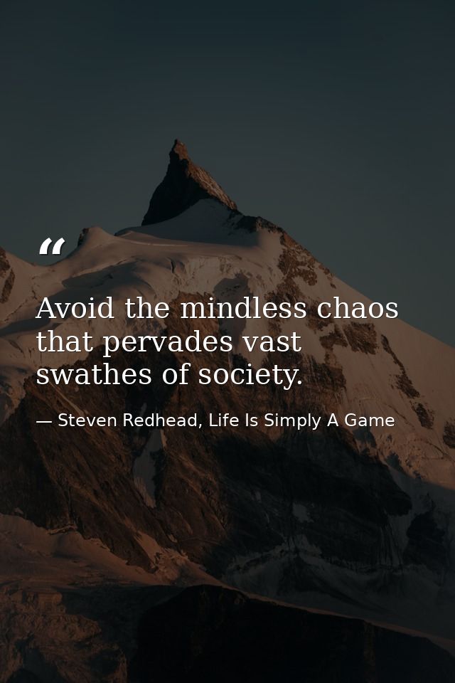 Avoid the mindless chaos that pervades vast swathes of society. — Steven Redhead, Life Is Simply A Game