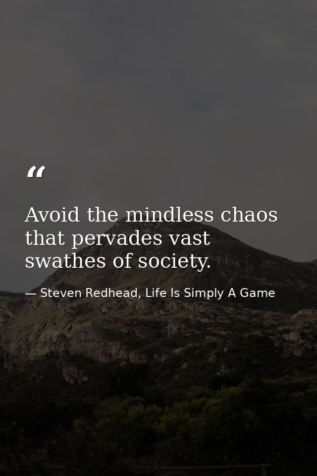 Avoid the mindless chaos that pervades vast swathes of society. — Steven Redhead, Life Is Simply A Game