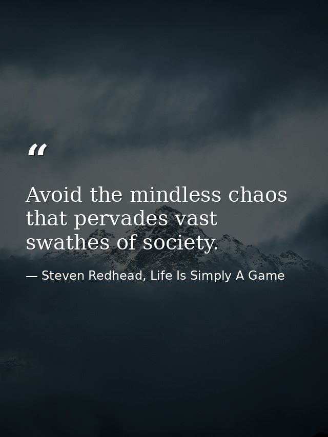 Avoid the mindless chaos that pervades vast swathes of society. — Steven Redhead, Life Is Simply A Game