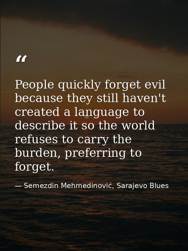 People quickly forget evil because they still haven't created a language to describe it so the world refuses to carry th — Semezdin Mehmedinović, Sarajevo Blues