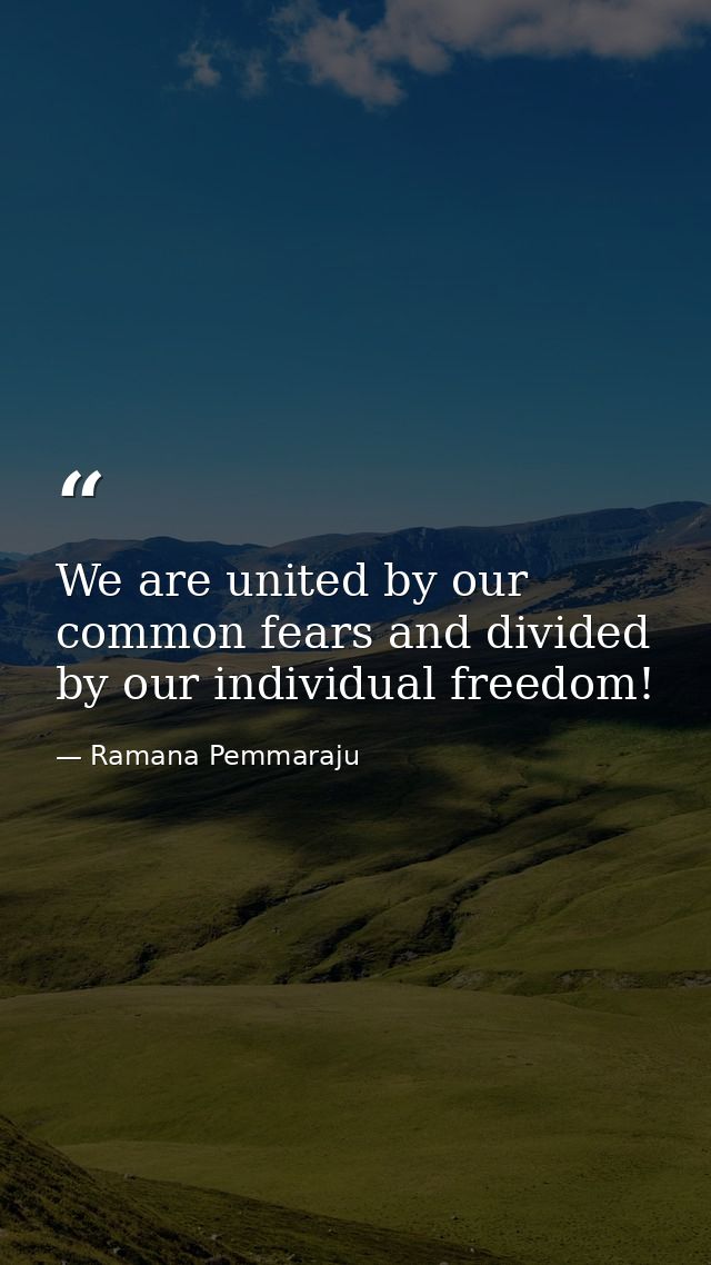 We are united by our common fears and divided by our individual freedom! — Ramana Pemmaraju