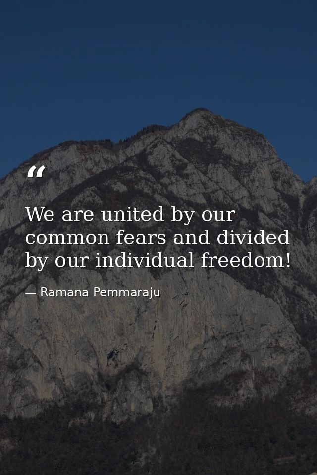 We are united by our common fears and divided by our individual freedom! — Ramana Pemmaraju