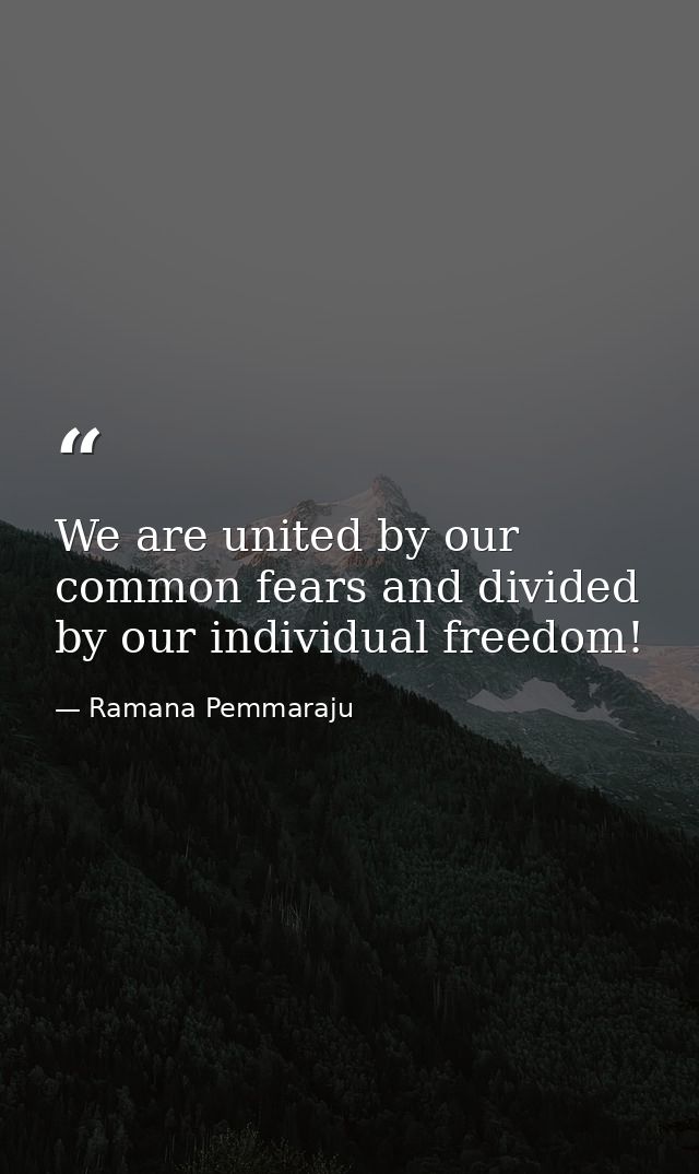 We are united by our common fears and divided by our individual freedom! — Ramana Pemmaraju