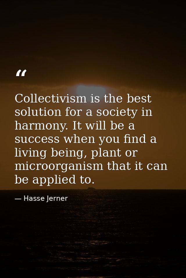 Collectivism is the best solution for a society in harmony. It will be a success when you find a living being, plant or  — Hasse Jerner