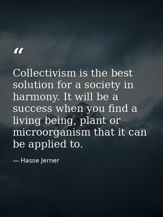 Collectivism is the best solution for a society in harmony. It will be a success when you find a living being, plant or  — Hasse Jerner