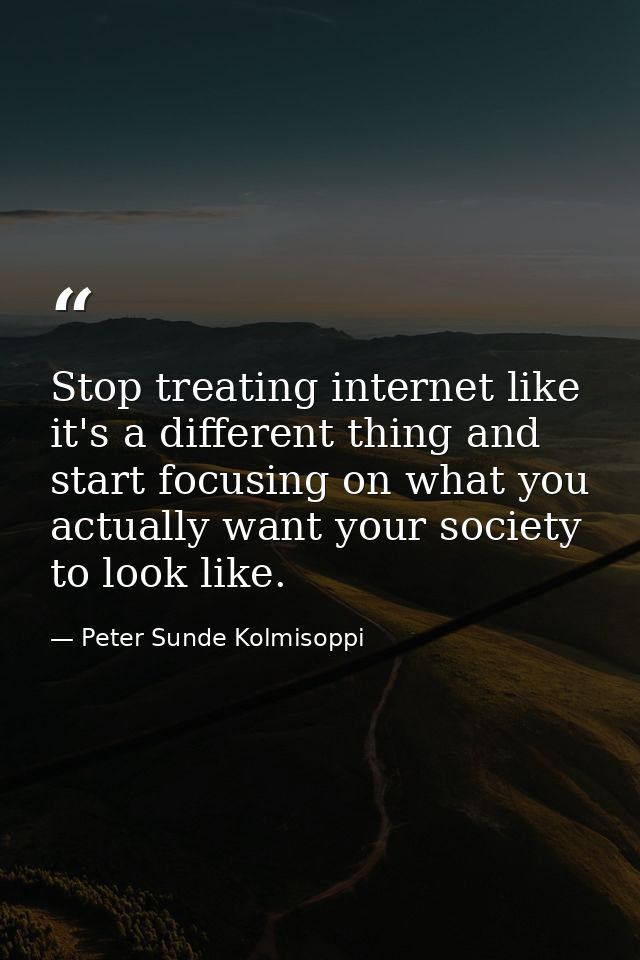 Stop treating internet like it's a different thing and start focusing on what you actually want your society to look lik — Peter Sunde Kolmisoppi