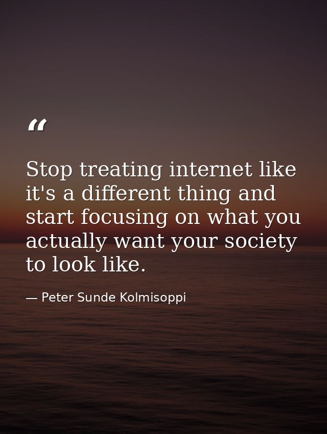 Stop treating internet like it's a different thing and start focusing on what you actually want your society to look lik — Peter Sunde Kolmisoppi