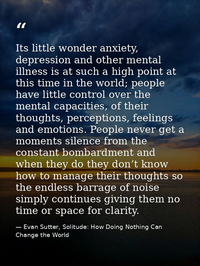 Its little wonder anxiety, depression and other mental illness is at such a high point at this time in the world; people — Evan Sutter, Solitude: How Doing Nothing Can Change the World