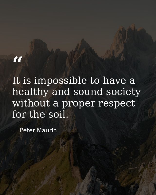 It is impossible to have a healthy and sound society without a proper respect for the soil. — Peter Maurin
