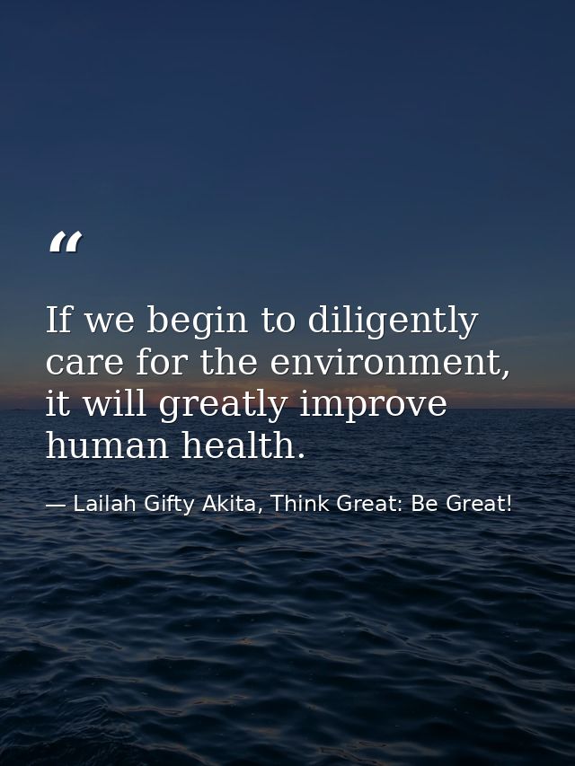 If we begin to diligently care for the environment, it will greatly improve human health. — Lailah Gifty Akita, Think Great: Be Great!