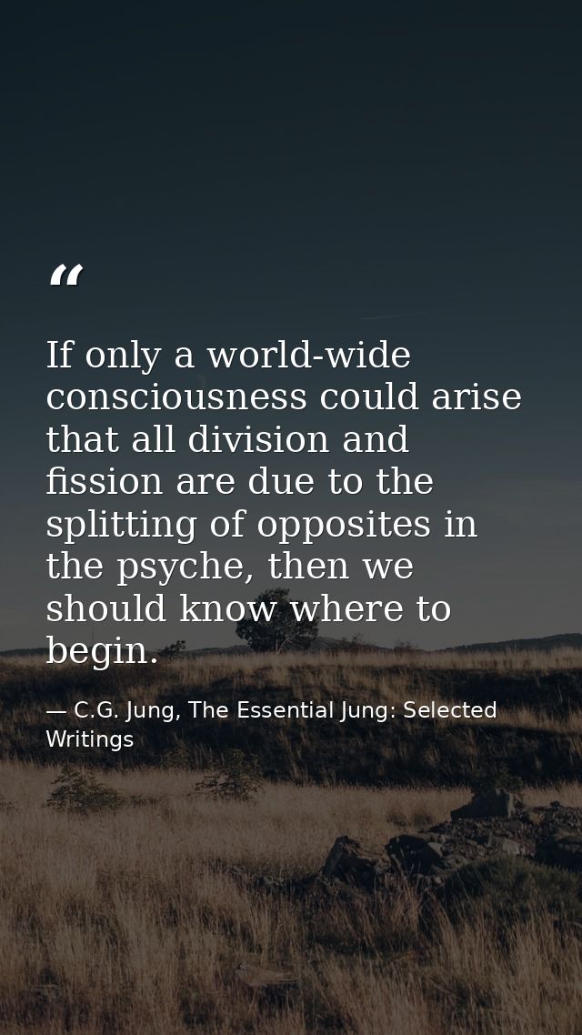 If only a world-wide consciousness could arise that all division and fission are due to the splitting of opposites in th — C.G. Jung, The Essential Jung: Selected Writings