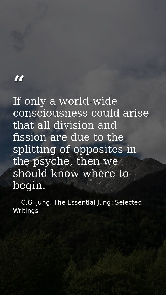 If only a world-wide consciousness could arise that all division and fission are due to the splitting of opposites in th — C.G. Jung, The Essential Jung: Selected Writings