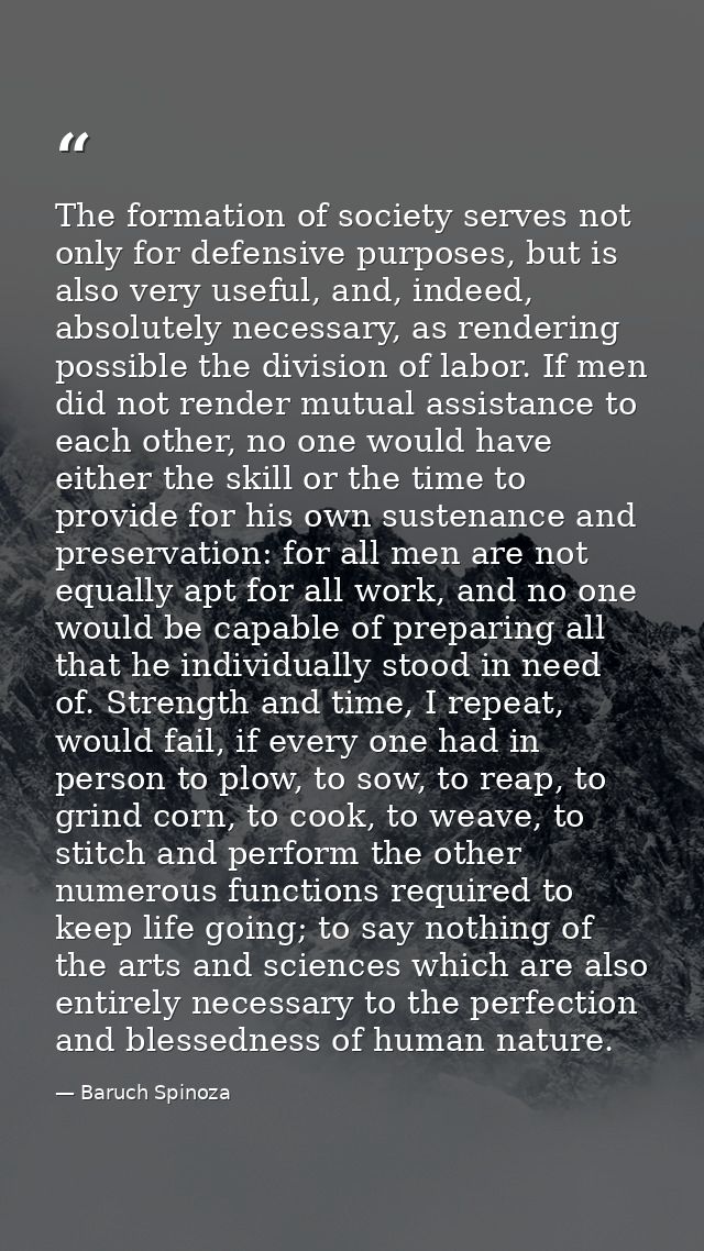 The formation of society serves not only for defensive purposes, but is also very useful, and, indeed, absolutely necess — Baruch Spinoza