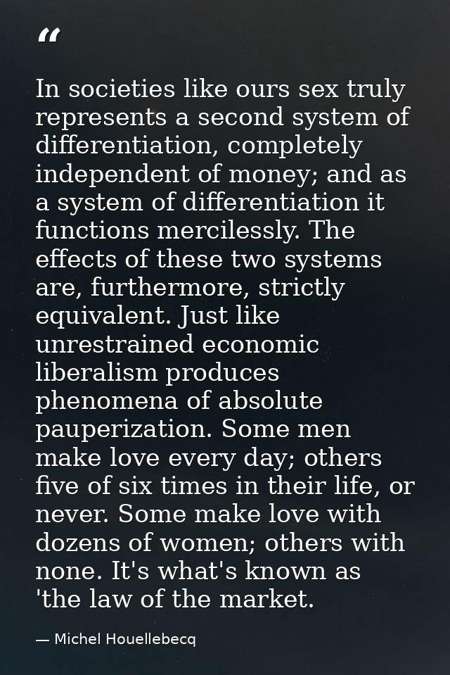 In societies like ours sex truly represents a second system of differentiation, completely independent of money; and as  — Michel Houellebecq