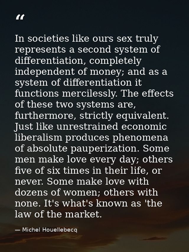 In societies like ours sex truly represents a second system of differentiation, completely independent of money; and as  — Michel Houellebecq