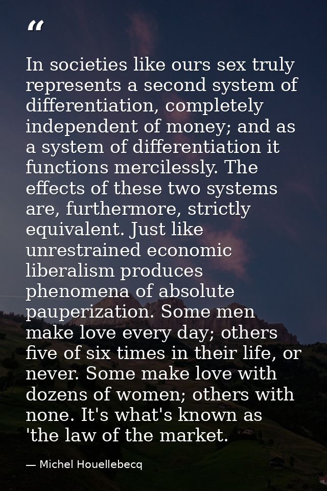 In societies like ours sex truly represents a second system of differentiation, completely independent of money; and as  — Michel Houellebecq