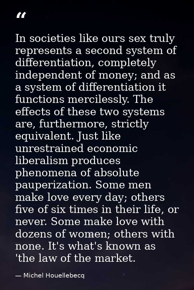 In societies like ours sex truly represents a second system of differentiation, completely independent of money; and as  — Michel Houellebecq