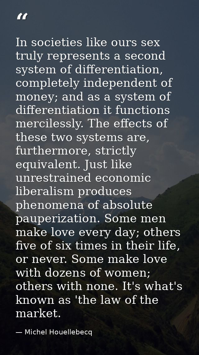 In societies like ours sex truly represents a second system of differentiation, completely independent of money; and as  — Michel Houellebecq