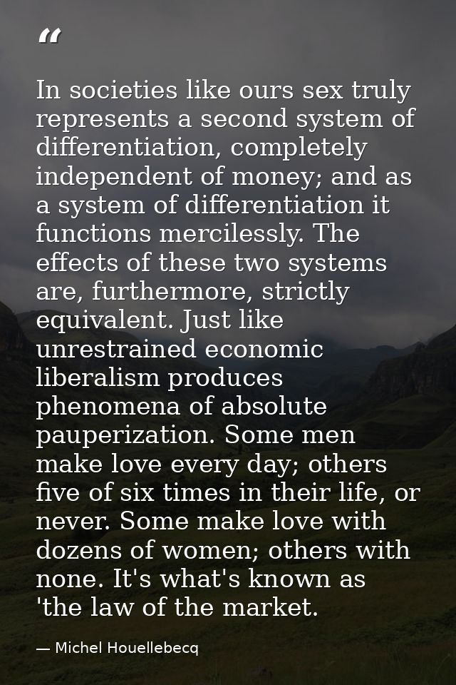 In societies like ours sex truly represents a second system of differentiation, completely independent of money; and as  — Michel Houellebecq