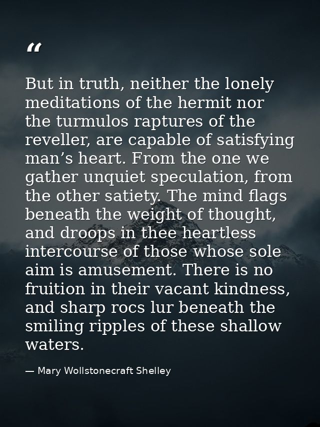 But in truth, neither the lonely meditations of the hermit nor the turmulos raptures of the reveller, are capable of sat — Mary Wollstonecraft Shelley