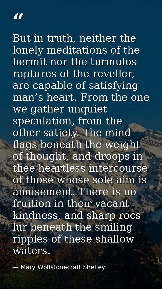 But in truth, neither the lonely meditations of the hermit nor the turmulos raptures of the reveller, are capable of sat — Mary Wollstonecraft Shelley