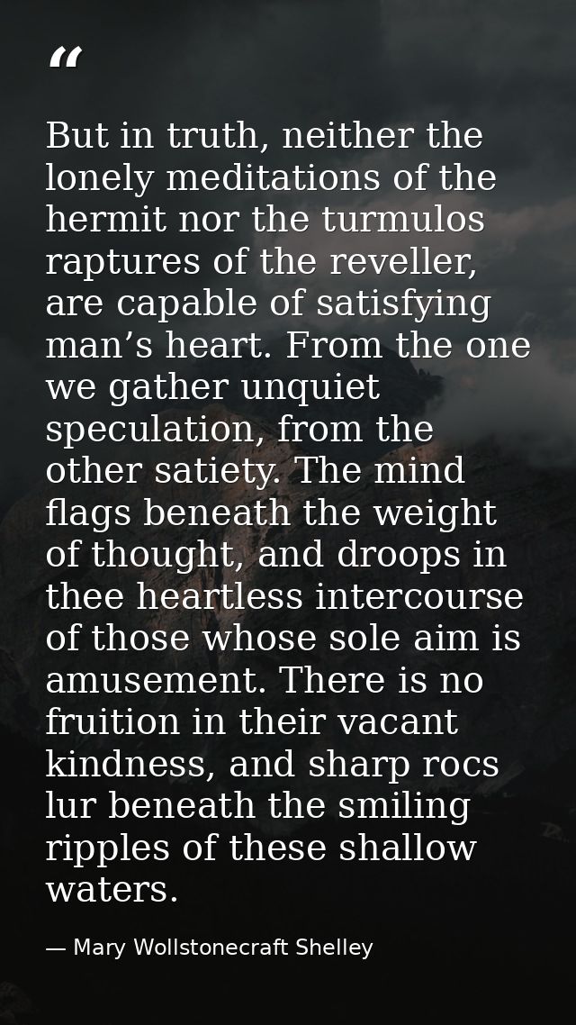 But in truth, neither the lonely meditations of the hermit nor the turmulos raptures of the reveller, are capable of sat — Mary Wollstonecraft Shelley