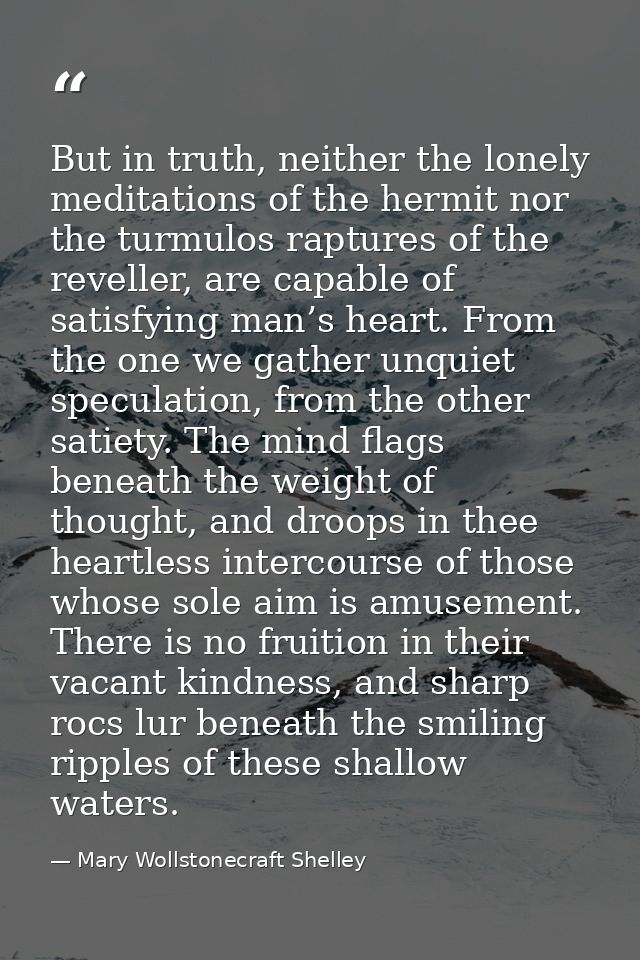 But in truth, neither the lonely meditations of the hermit nor the turmulos raptures of the reveller, are capable of sat — Mary Wollstonecraft Shelley