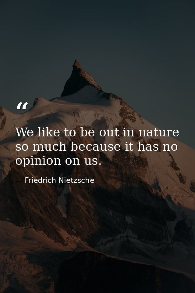 We like to be out in nature so much because it has no opinion on us. — Friedrich Nietzsche