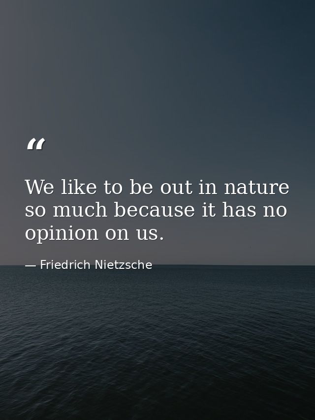 We like to be out in nature so much because it has no opinion on us. — Friedrich Nietzsche