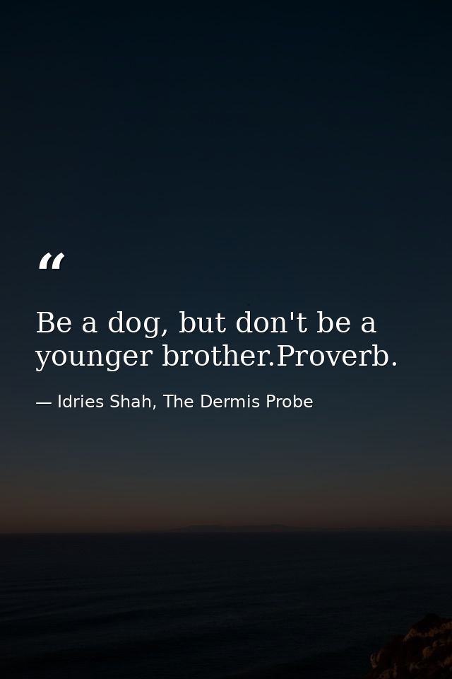Be a dog, but don't be a younger brother.Proverb. — Idries Shah, The Dermis Probe