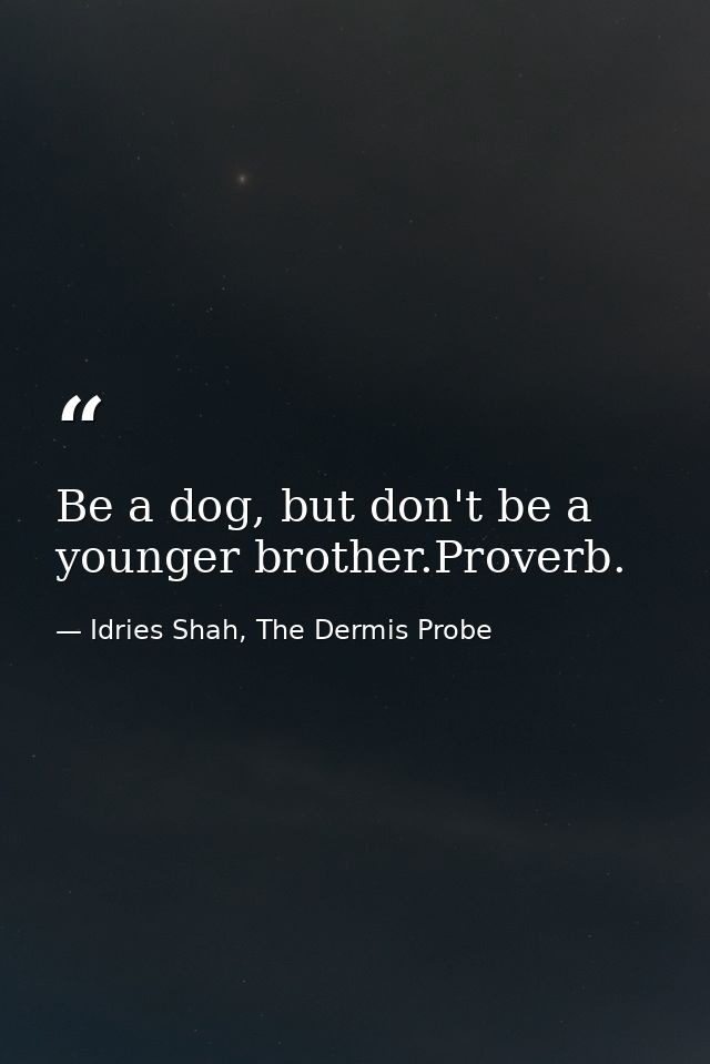 Be a dog, but don't be a younger brother.Proverb. — Idries Shah, The Dermis Probe