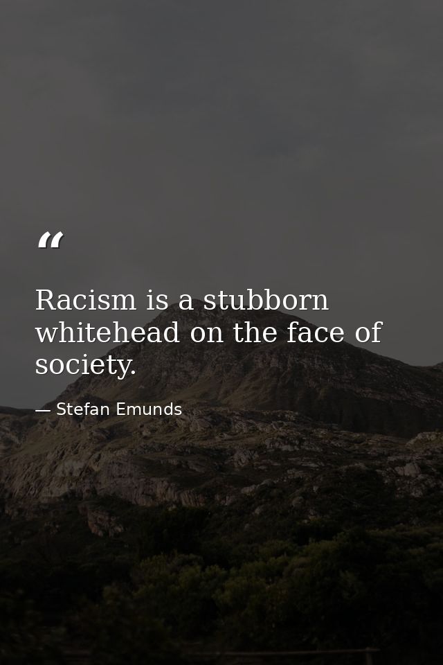 Racism is a stubborn whitehead on the face of society. — Stefan Emunds
