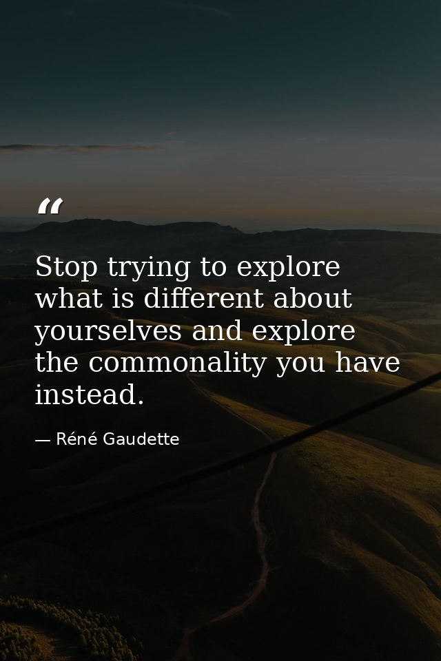 Stop trying to explore what is different about yourselves and explore the commonality you have instead. — Réné Gaudette