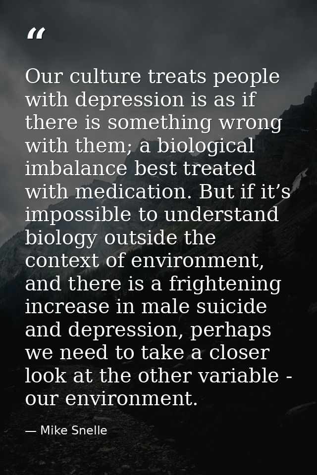 Our culture treats people with depression is as if there is something wrong with them; a biological imbalance best treat — Mike Snelle