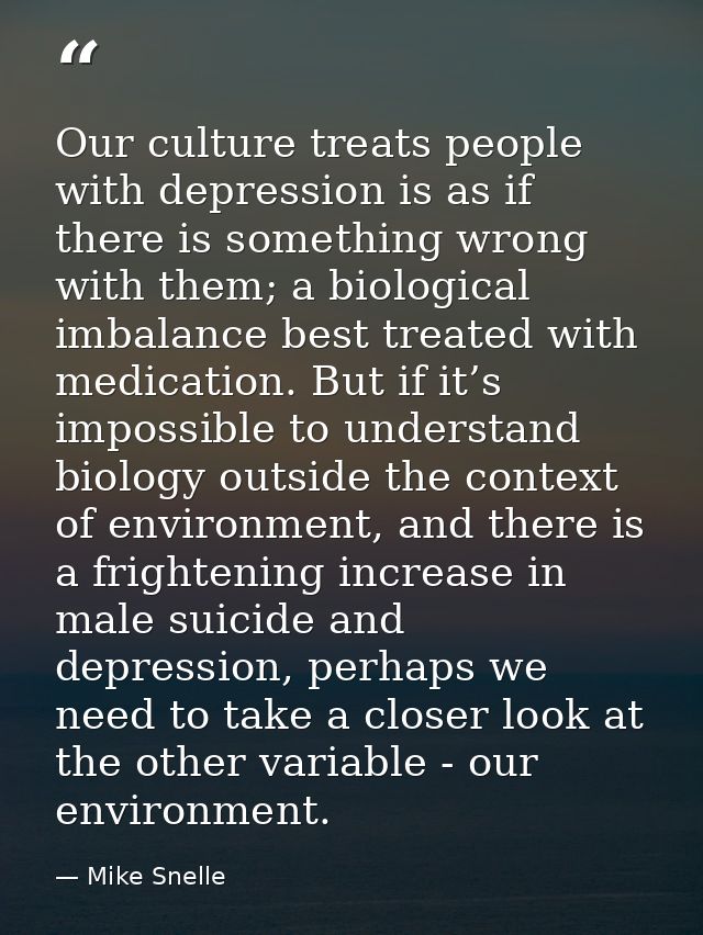 Our culture treats people with depression is as if there is something wrong with them; a biological imbalance best treat — Mike Snelle