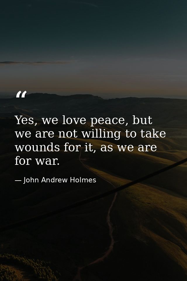 Yes, we love peace, but we are not willing to take wounds for it, as we are for war. — John Andrew Holmes