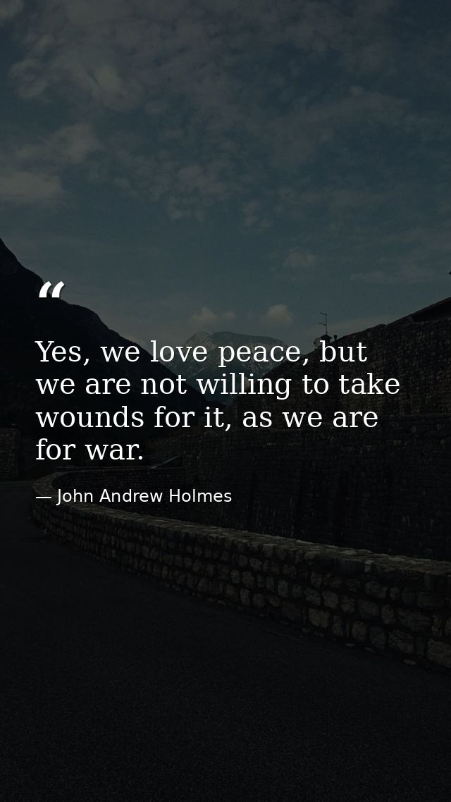 Yes, we love peace, but we are not willing to take wounds for it, as we are for war. — John Andrew Holmes