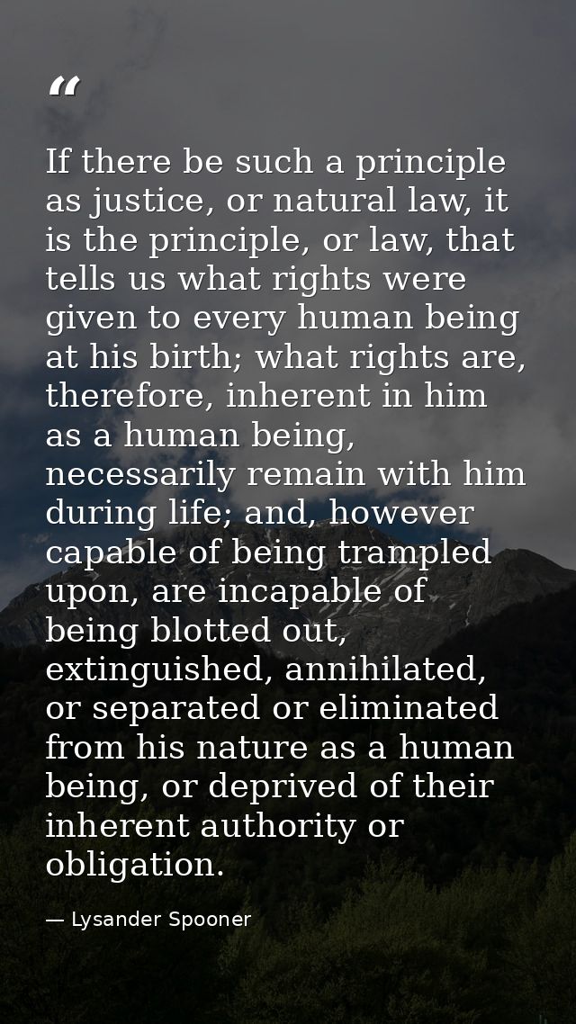 If there be such a principle as justice, or natural law, it is the principle, or law, that tells us what rights were giv — Lysander Spooner