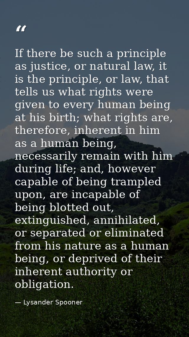 If there be such a principle as justice, or natural law, it is the principle, or law, that tells us what rights were giv — Lysander Spooner