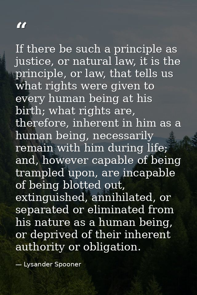 If there be such a principle as justice, or natural law, it is the principle, or law, that tells us what rights were giv — Lysander Spooner