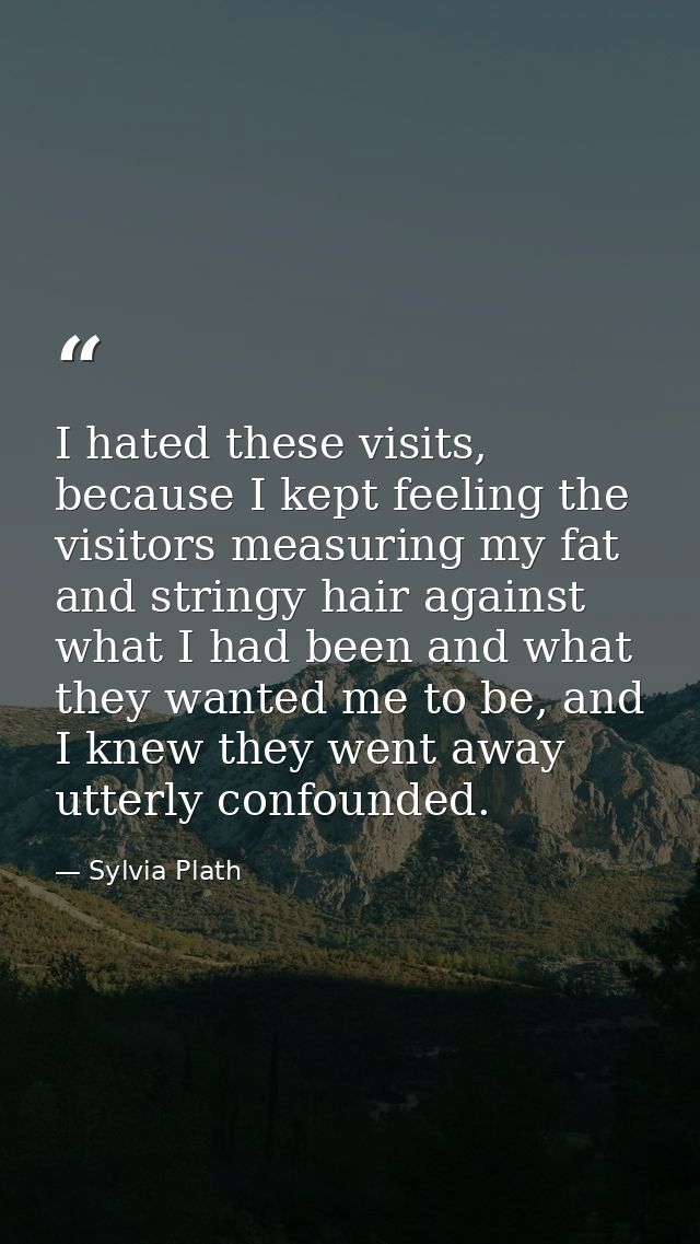 I hated these visits, because I kept feeling the visitors measuring my fat and stringy hair against what I had been and  — Sylvia Plath